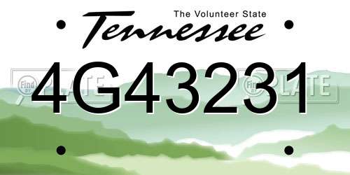 4G43231 Tennessee License Plate