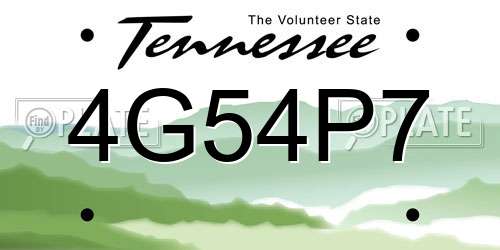4G54P7 Tennessee License Plate