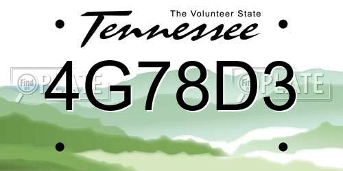 4G78D3 Tennessee License Plate