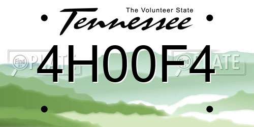 4H00F4 Tennessee License Plate