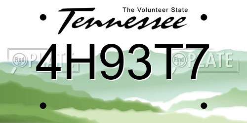4H93T7 Tennessee License Plate