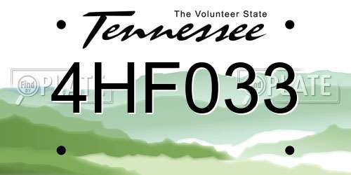 4HF033 Tennessee License Plate