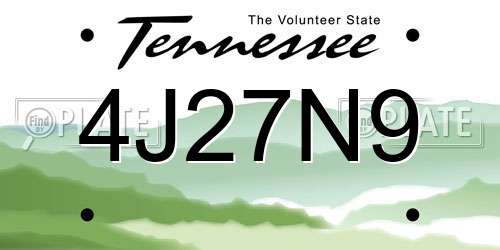 4J27N9 Tennessee License Plate