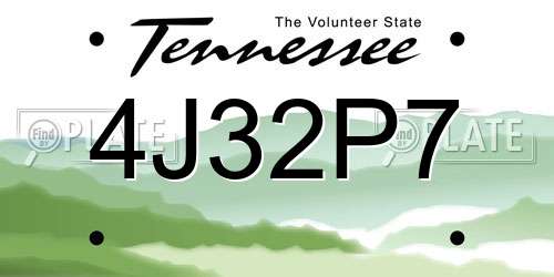 4J32P7 Tennessee License Plate