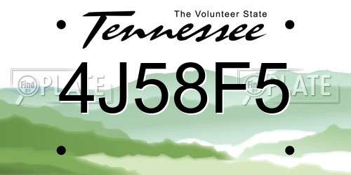 4J58F5 Tennessee License Plate