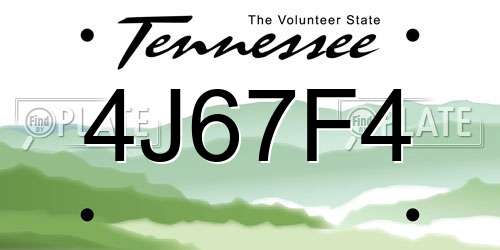 4J67F4 Tennessee License Plate