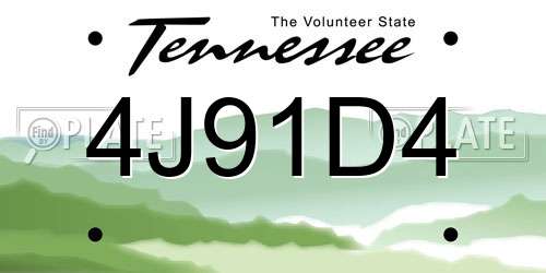 4J91D4 Tennessee License Plate