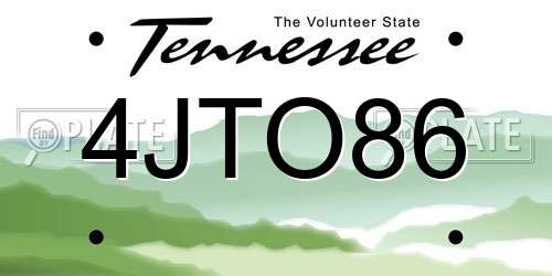 4JTO86 Tennessee License Plate