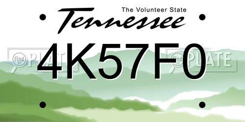 4K57F0 Tennessee License Plate