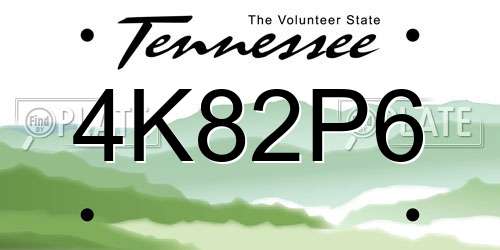 4K82P6 Tennessee License Plate