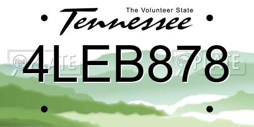 4LEB878 Tennessee License Plate