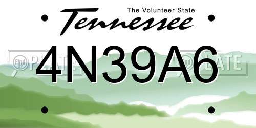 4N39A6 Tennessee License Plate
