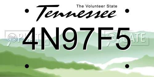 4N97F5 Tennessee License Plate