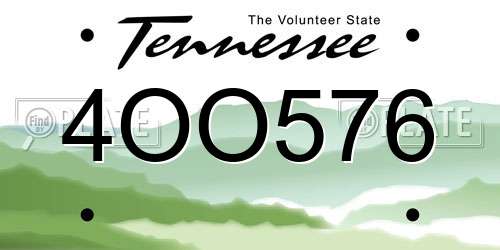 4OO576 Tennessee License Plate