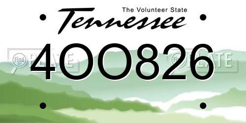 4OO826 Tennessee License Plate