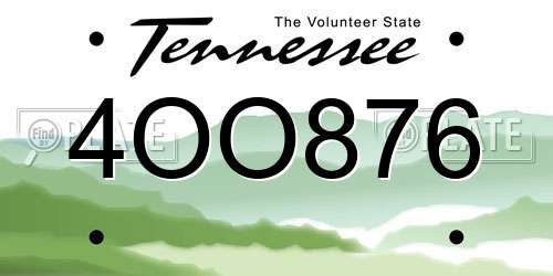 4OO876 Tennessee License Plate