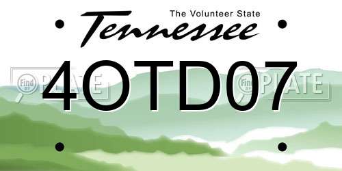 4OTD07 Tennessee License Plate