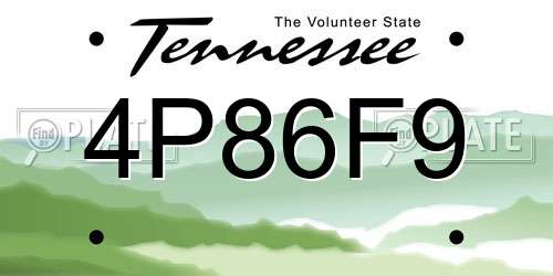 4P86F9 Tennessee License Plate