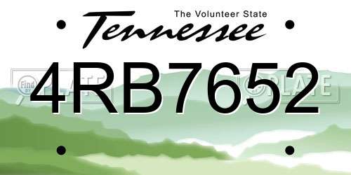 4RB7652 Tennessee License Plate