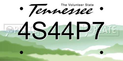 4S44P7 Tennessee License Plate