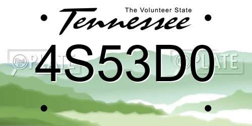 4S53D0 Tennessee License Plate