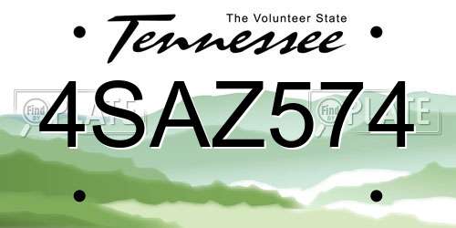 4SAZ574 Tennessee License Plate