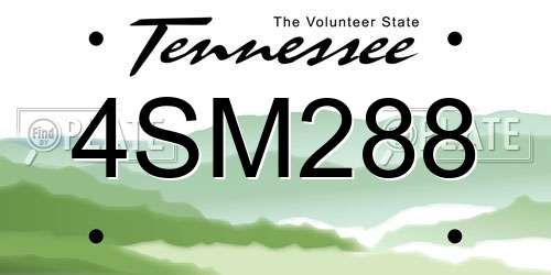 4SM288 Tennessee License Plate