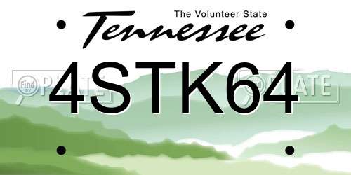4STK64 Tennessee License Plate