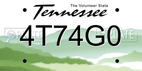 4T74G0 Tennessee License Plate