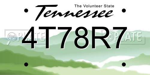 4T78R7 Tennessee License Plate