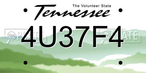 4U37F4 Tennessee License Plate