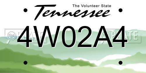 4W02A4 Tennessee License Plate