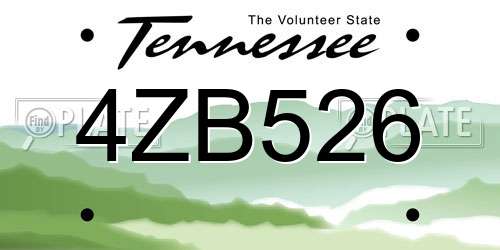 4ZB526 Tennessee License Plate