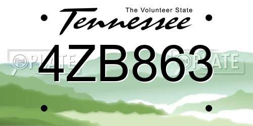 4ZB863 Tennessee License Plate