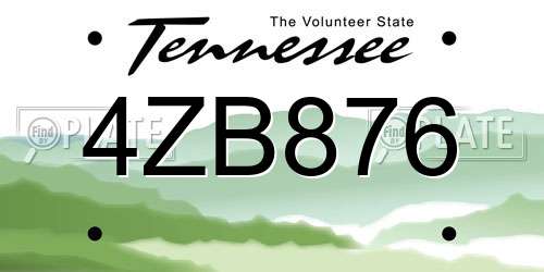 4ZB876 Tennessee License Plate