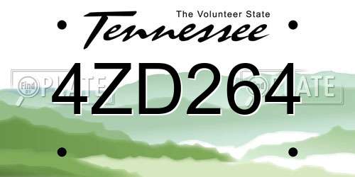 4ZD264 Tennessee License Plate