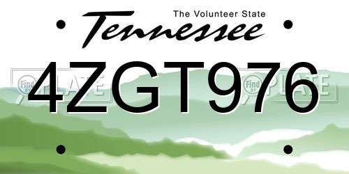 4ZGT976 Tennessee License Plate