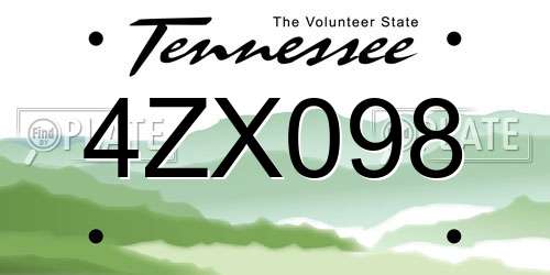 4ZX098 Tennessee License Plate