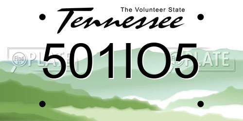 501IO5 Tennessee License Plate