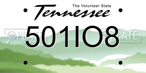 501IO8 Tennessee License Plate