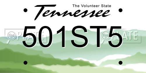 501ST5 Tennessee License Plate