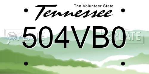 504VB0 Tennessee License Plate