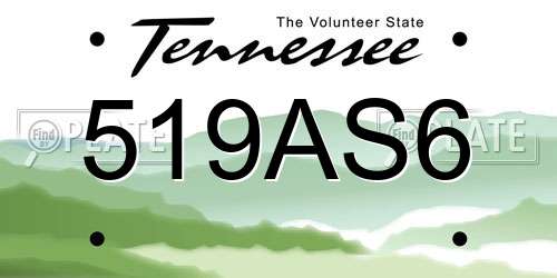 519AS6 Tennessee License Plate