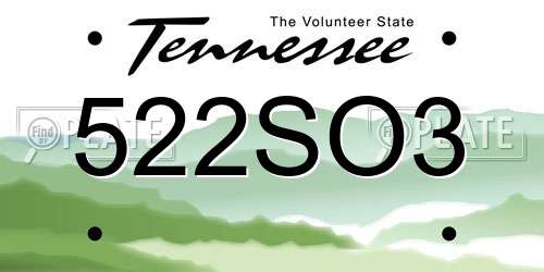 522SO3 Tennessee License Plate