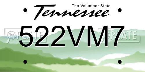 522VM7 Tennessee License Plate