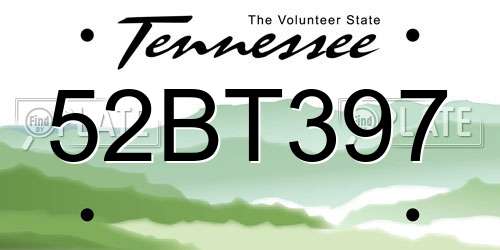 52BT397 Tennessee License Plate