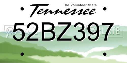 52BZ397 Tennessee License Plate