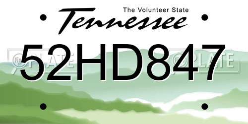 52HD847 Tennessee License Plate