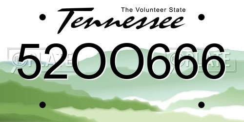 52OO666 Tennessee License Plate