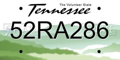 52RA286 Tennessee License Plate